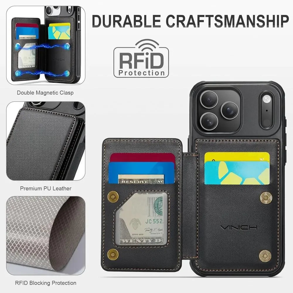 Vinich For IPhone 17 Pro Wallet Case With Card Holder, RFID Blocking Credit